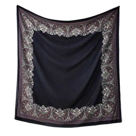 Women's Paisley Border Crystal Chiffon Square Scarf Fashionable Lightweight Printed Shawl Headscarf for Spring Summer Autumn