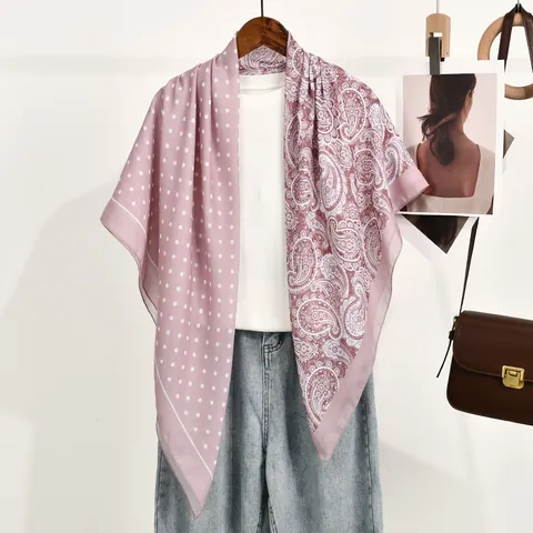 Elegante Polyester Vierkante Sjaal Voor Dames Paisley Stippen Patroon Rand Print Zijdeachtige Halssjaal Omslagdoek Kantoor Casual Dagelijks Decoratieve Hoofddoek