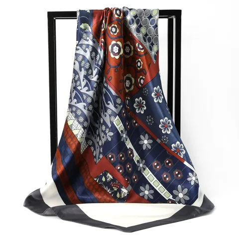 Dames Grote 90 Vierkante Zijde Gevoel Sjaal Vintage Barok Paisley Bedrukte Satijnen Hoofddoek Mode Omslagdoek Voor Herfst Winter