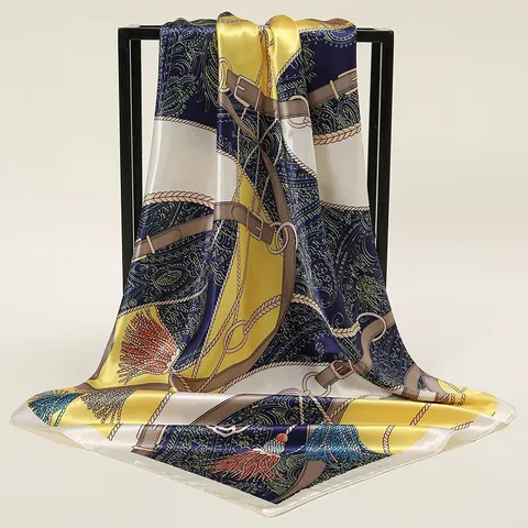 Dames Grote 90 Vierkante Zijde Gevoel Sjaal Vintage Barok Paisley Bedrukte Satijnen Hoofddoek Mode Omslagdoek Voor Herfst Winter