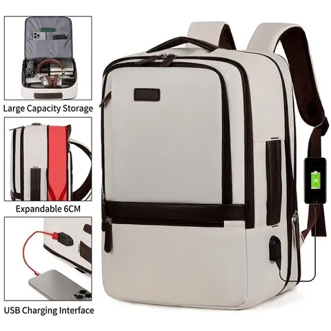 Zakelijke Laptop Rugzak Heren Dames Uitbreidbaar USB Oplaadpoort Waterafstotend Oxford Doek Reizen Schooltas