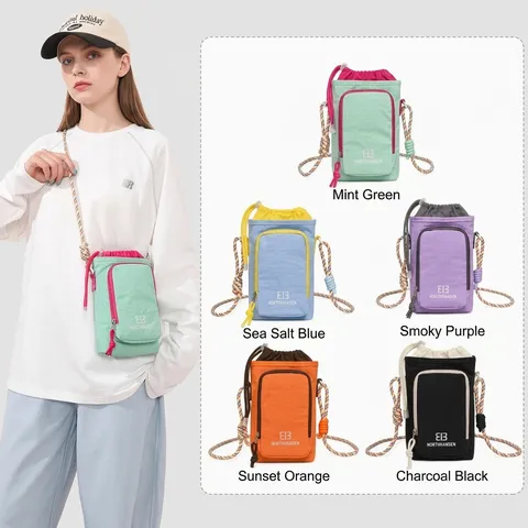 Korean Ins Style Nylon Crossbody Water Bottle Bag Portable Outdoor Cycling Phone Bag With Braided Rope Strap For Women