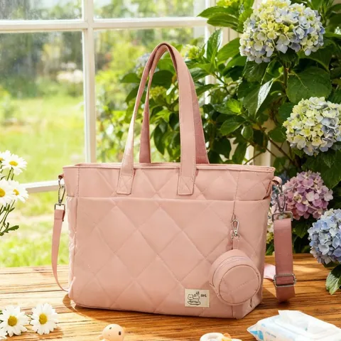 Borsa Fasciatoio in Nylon Trapuntato di Grande Capacità Borsa da Viaggio Multifunzionale Moda Donna Borsa Tote Portaoggetti