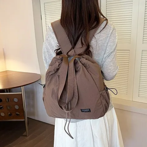 Zaino a Coulisse da Donna in Nylon Impermeabile Grande Capacità Borsa a Tracolla per Palestra Yoga Pendolare Minimalista Tinta Unita Borsa Sportiva Multiuso