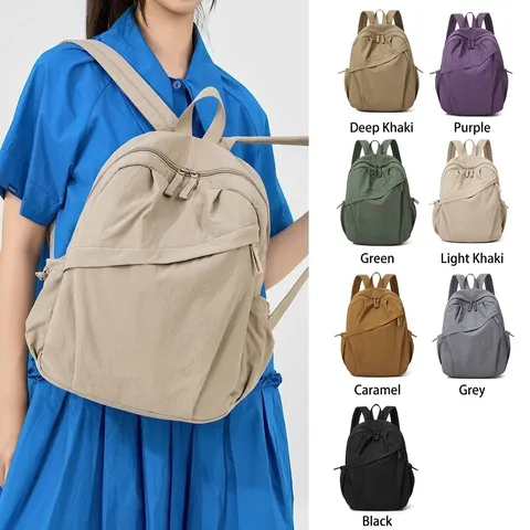 Korean Nylon Backpack Women Large Capacity Student School Bag Minimalist Daily Commuter Lightweight Waterproof Daypack
