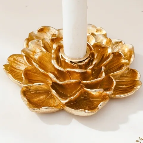 Vintage Resin Lotus Candle Holder Flower Petal Incense Burner Metallic Gold Silver Desktop Ornament For Home Decor Wedding Office