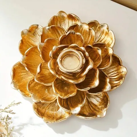 Vintage Resin Lotus Candle Holder Flower Petal Incense Burner Metallic Gold Silver Desktop Ornament For Home Decor Wedding Office