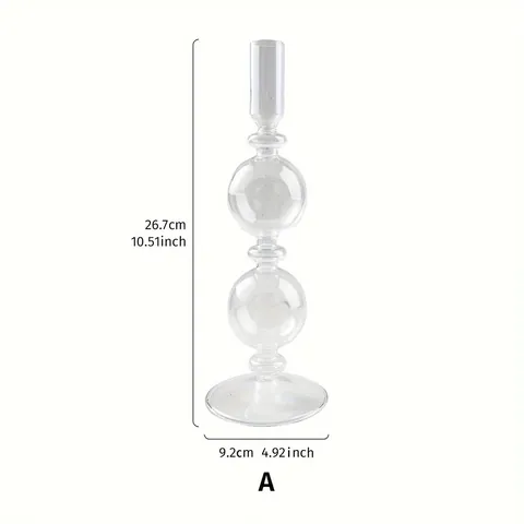 Candelabro de Vidrio Transparente Minimalista Europeo de Tallo Largo Doble Bola Portavelas Cónico Elegante Adorno de Mesa para Decoración de Boda Banquete Hogar