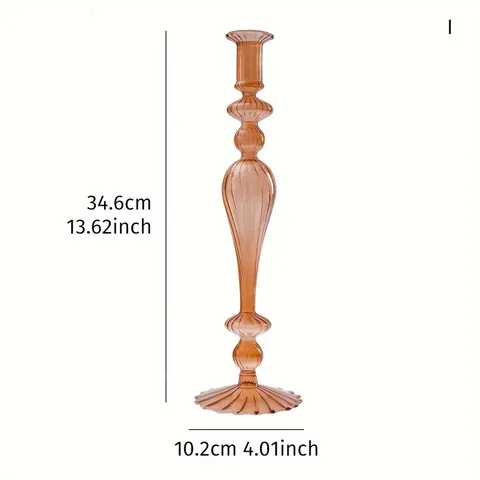 Candeliere Creativo in Vetro Ambrato a Righe Supporto per Candele Artistico a Stelo Lungo per Matrimonio Decorazione da Tavolo
