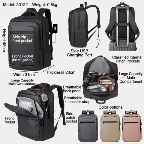 Zakelijke Forenzen Rugzak Grote Capaciteit Uitbreidbare Laptoptas Heren Dames Waterdicht Oxford Doek USB Poort Tas