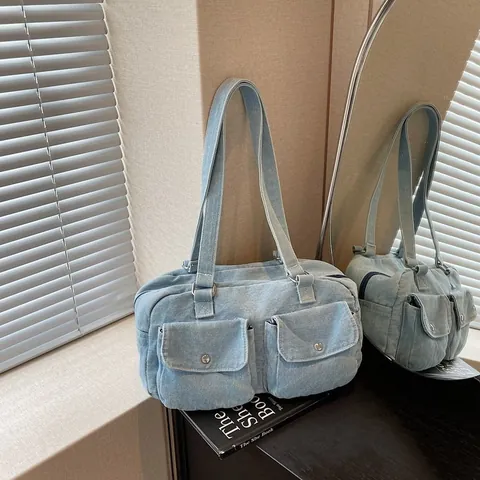 Borsa Boston da Donna in Nylon Grande Capacità Minimalista Urbano Tinta Unita Vintage Bowling a Tracolla Manico Superiore