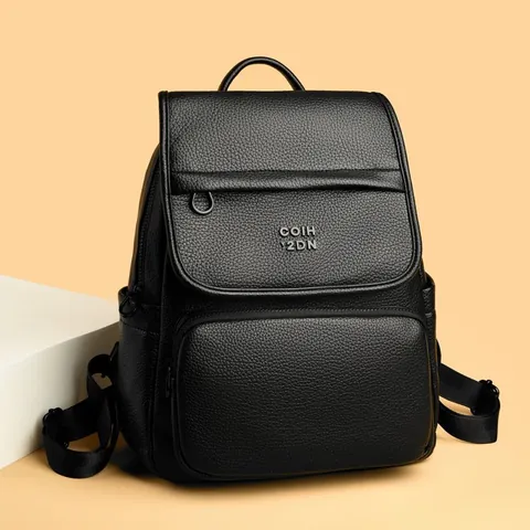 Large Capacity PU Leather Backpack Women Men Waterproof Business Laptop Bag Commuter Travel Casual Fashion Lychee Texture
