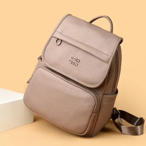 Large Capacity PU Leather Backpack Women Men Waterproof Business Laptop Bag Commuter Travel Casual Fashion Lychee Texture