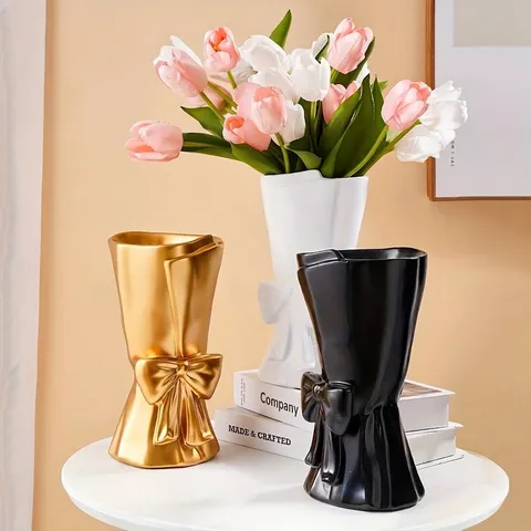 Nordic Creative Hand-held Bouquet Shape Resin Vase With 3D Bow Decorative Flower Vase For Home Party Wedding Ornament