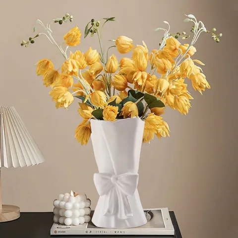 Nordic Creative Hand-held Bouquet Shape Resin Vase With 3D Bow Decorative Flower Vase For Home Party Wedding Ornament