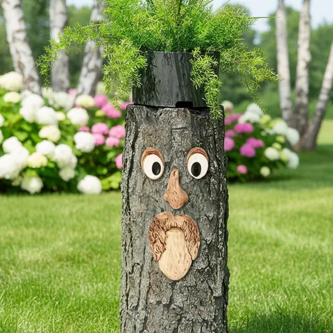Divertida Decoración de Resina para Cara de Árbol de Hombre Viejo para Jardín Exterior Corteza de Fantasma Arte de Rasgos Faciales Adorno de Patio Caprichoso