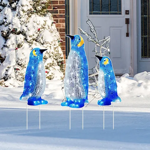 Wasserdichte PVC Pinguin Gartenstecker Set Hohlkammerplatte Bedruckte Pinguin Hofschilder Für Outdoor Weihnachten Winter Garten Dekoration