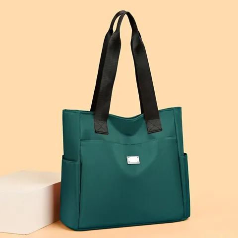 Women Large Capacity Nylon Oxford Tote Bag Simple Commuter Multi-Pocket Shoulder Underarm Bag Solid Color Daily Carry Handbag