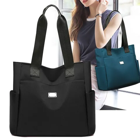 Women Large Capacity Nylon Oxford Tote Bag Simple Commuter Multi-Pocket Shoulder Underarm Bag Solid Color Daily Carry Handbag