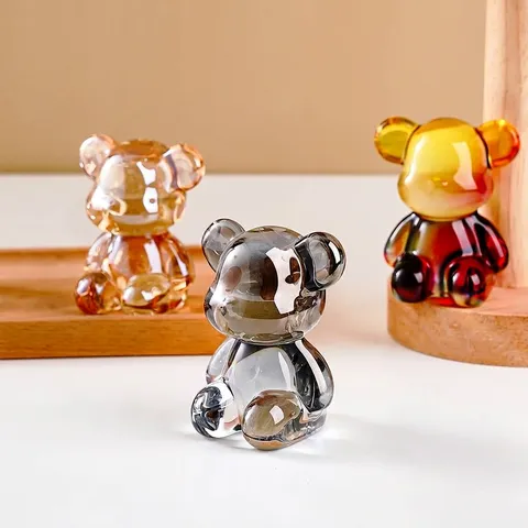 Irillerend Wit Kristal Beer Beeldje Cartoon Dier Bureau Ornament Minimalistische Home Office Decor Cadeau Gekleurde Beer Standbeeld
