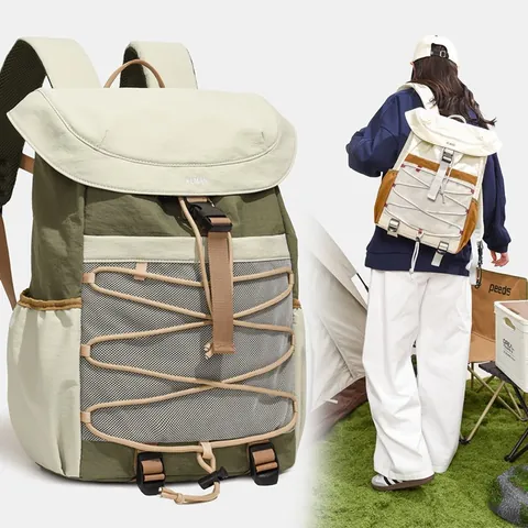 Simple Outdoor Sports Backpack For Women College Students Waterproof Nylon School Bag Hiking Travel Daypack With Drawstring Buckle