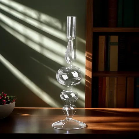 Candeliere in Vetro Borosilicato Francese Vintage a Forma di Zucca Trasparente Alto Decorazione per Tavolo