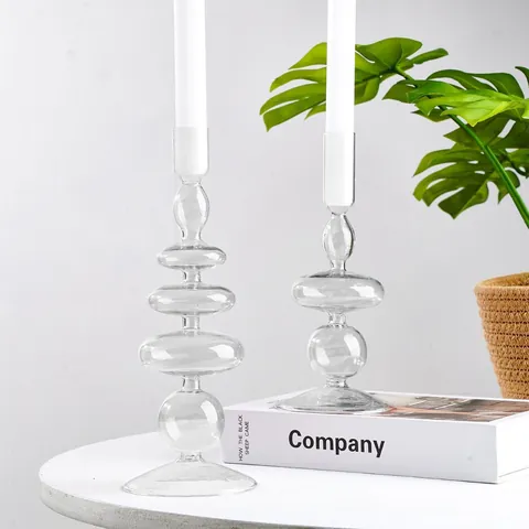 Candeliere in Vetro Trasparente Minimalista Nordico Portacandele a Sfera Impilata Geometrica per Matrimonio Festa Casa
