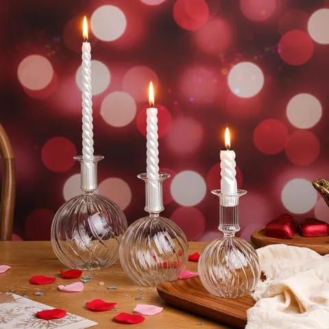 Noordse Eenvoudige Transparante Glazen Kaarsenhouder Geribbelde Bal Stijl Kandelaar Voor Valentijnsdag Huis Eettafel Decoratie