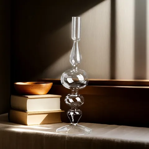 Candeliere in Vetro Borosilicato Francese Vintage a Forma di Zucca Trasparente Alto Decorazione per Tavolo