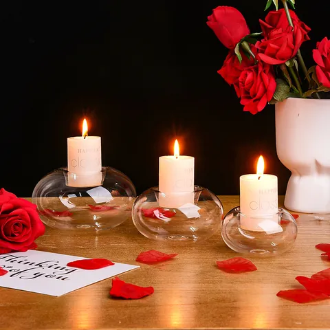 Candelabro de Vidrio Transparente Esférico Oblato Nórdico Base de Vela Aromática Redonda Clara Minimalista Para Decoración Del Hogar Atmósfera Romántica