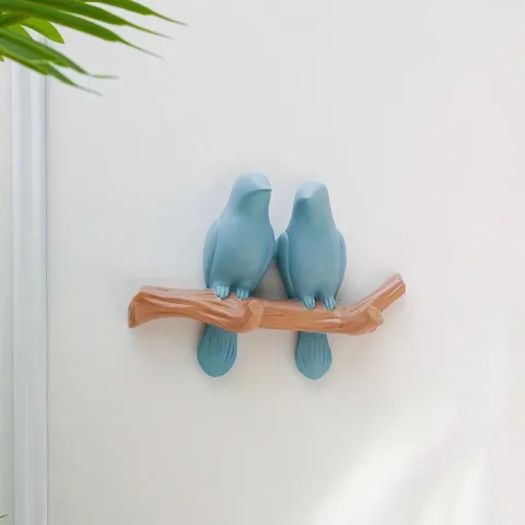 Gancho Decorativo de Pájaro Creativo Nórdico Resina Portallaves de Pared Perchero Azul Rama de Resina Pájaro Adorno Colgante Para Hogar