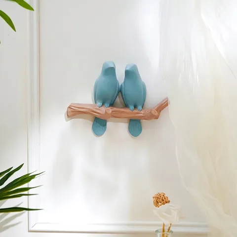Gancho Decorativo de Pájaro Creativo Nórdico Resina Portallaves de Pared Perchero Azul Rama de Resina Pájaro Adorno Colgante Para Hogar