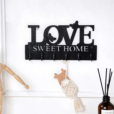 Kreativer Wand-Schlüsselhalter aus Holz Love Sweet Home Hakenleiste Dekorativer Kleiderbügel Für Taschen Handtücher Minimalistischer Flur-Organizer