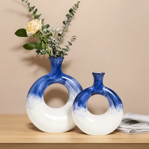 Creativa Ciambella in Resina Vaso Dipinto a Mano Nordico Minimalista Cerchio Cavo Vaso da Fiori Casa Soggiorno TV Armadietto Decor Moderno Ornamento Artistico