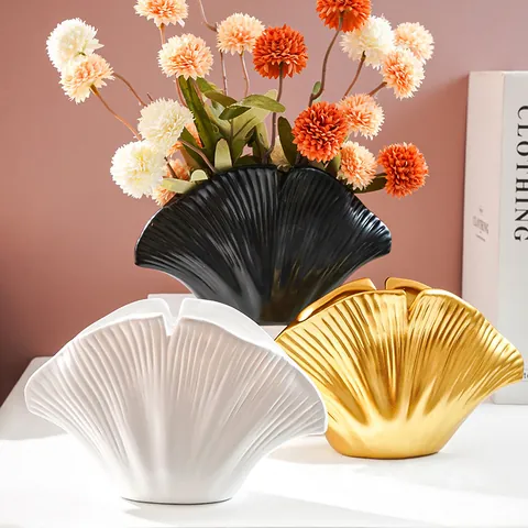 Modern Minimalistisch Schelpvormige Hars Vaas Ribbeltextuur Sint-jakobsschelp Ontwerp Bloemenvaas Voor Woonkamer Entree Bureau Decoratie Huis
