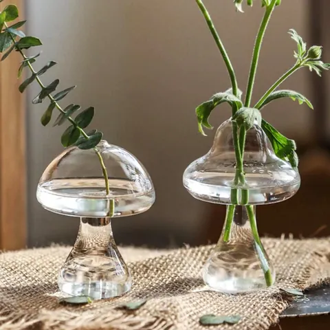 Kreative Pilzförmige Glasvase Klar Minimalistische Tischblume Vase Für Home Office Dekor Süße Pflanze Terrarium Hydroponik Behälter