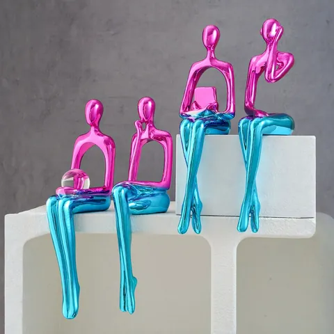Modern Minimalist Gradient Resin Figure Ornament Creative Abstract Sitting Man Statue Electroplated Desktop Home Decor Sculpture