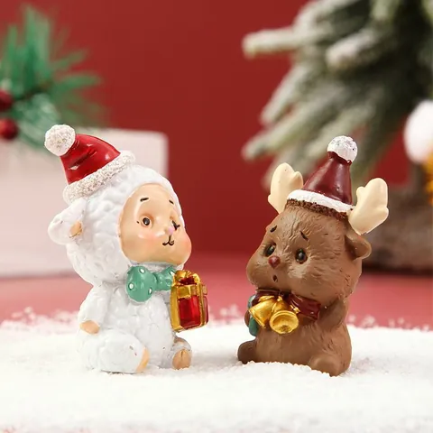 Christmas Reindeer Sheep Resin Miniature Set Tabletop Ornament Cute Festive Home Decor Holiday Figurine Xmas Atmosphere Gift