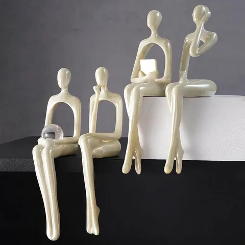 Abstract Thinker Resin Statue Modern Art Electroplated Imitation Jade Figure Sculpture Home Decor Office Desktop Ornament