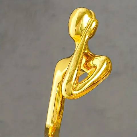 Modern Abstract Golden Thinker Statue Resin Sitting Human Figure Sculpture Electroplated Art Ornament For Living Room Office Desktop Decor