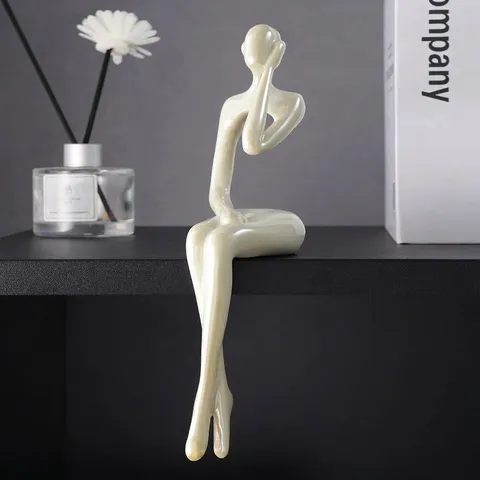 Abstract Thinker Resin Statue Modern Art Electroplated Imitation Jade Figure Sculpture Home Decor Office Desktop Ornament