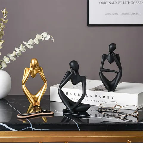 Nordic Abstract Thinker Sculptures Modern Resin Figure Statues For Home Living Room Office Desktop Decor Gold Black White Ornaments