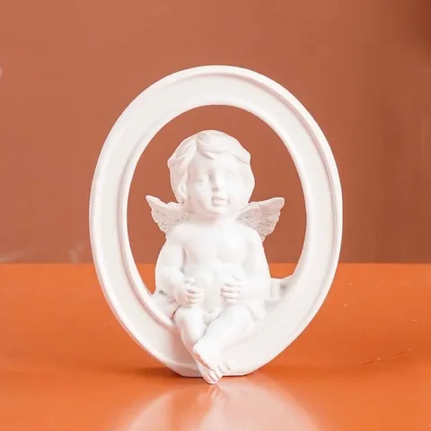 Escultura de Ángel de Resina Blanca de Estilo Nórdico Letra O Ornamento de Escritorio Accesorios de Fotografía Decoración del Hogar