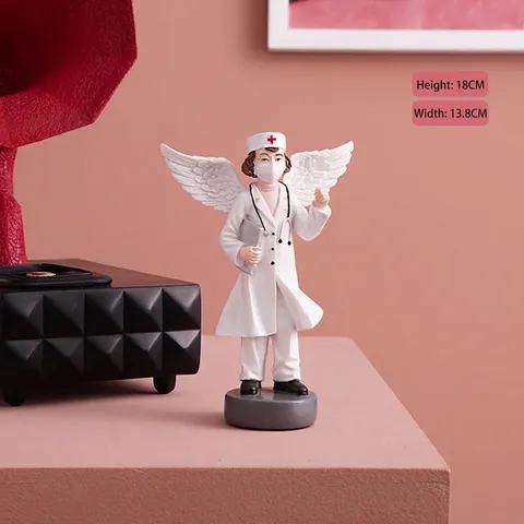 Moderne Harz Engel Krankenschwester Arzt Ornament Weiße Medizinisches Personal Figur Mit Flügeln Schreibtisch Dekor Handwerk Geschenk