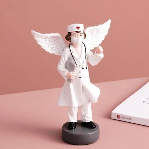Moderne Harz Engel Krankenschwester Arzt Ornament Weiße Medizinisches Personal Figur Mit Flügeln Schreibtisch Dekor Handwerk Geschenk