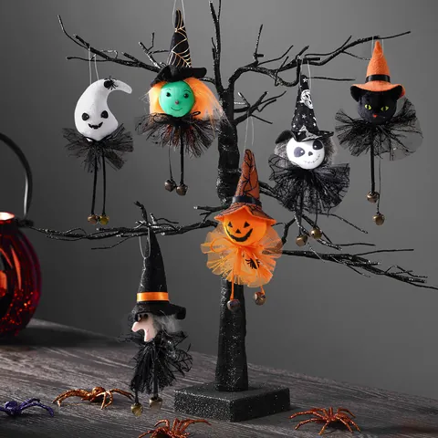 Adornos Colgantes de Halloween Fantasma Bruja Calabaza Gato Negro Campana Colgantes Ventana Árbol Muerto Escena Diseño Decoración Accesorios