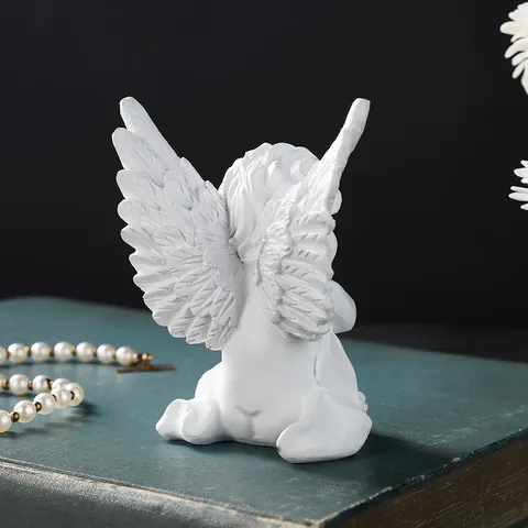 Nordic Minimalist White Resin Angel Figurine Cupid Sculpture Craft Desktop Table Top Cabinet Statue Ornament Home Decor Office Decor