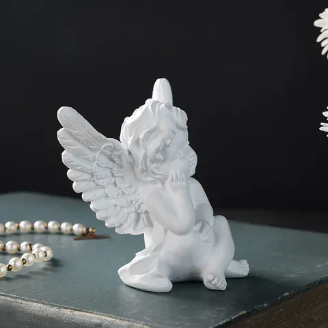 Nordic Minimalist White Resin Angel Figurine Cupid Sculpture Craft Desktop Table Top Cabinet Statue Ornament Home Decor Office Decor