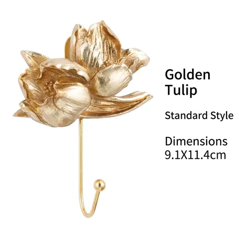 European Gold Floral Embossed Wall Hook Resin Decorative Single Clothes Hanger For Entryway Bedroom Kitchen Vintage Rose Lily Pattern