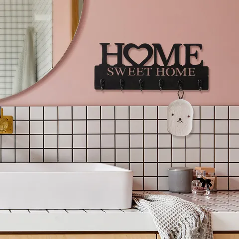 Kreative Holz Metall Home Brief Zeichen Wand Dekorative Haken Sweet Home Graviert Ausgehöhlt Schlüssel Aufhänger Handtuch Lagerregal